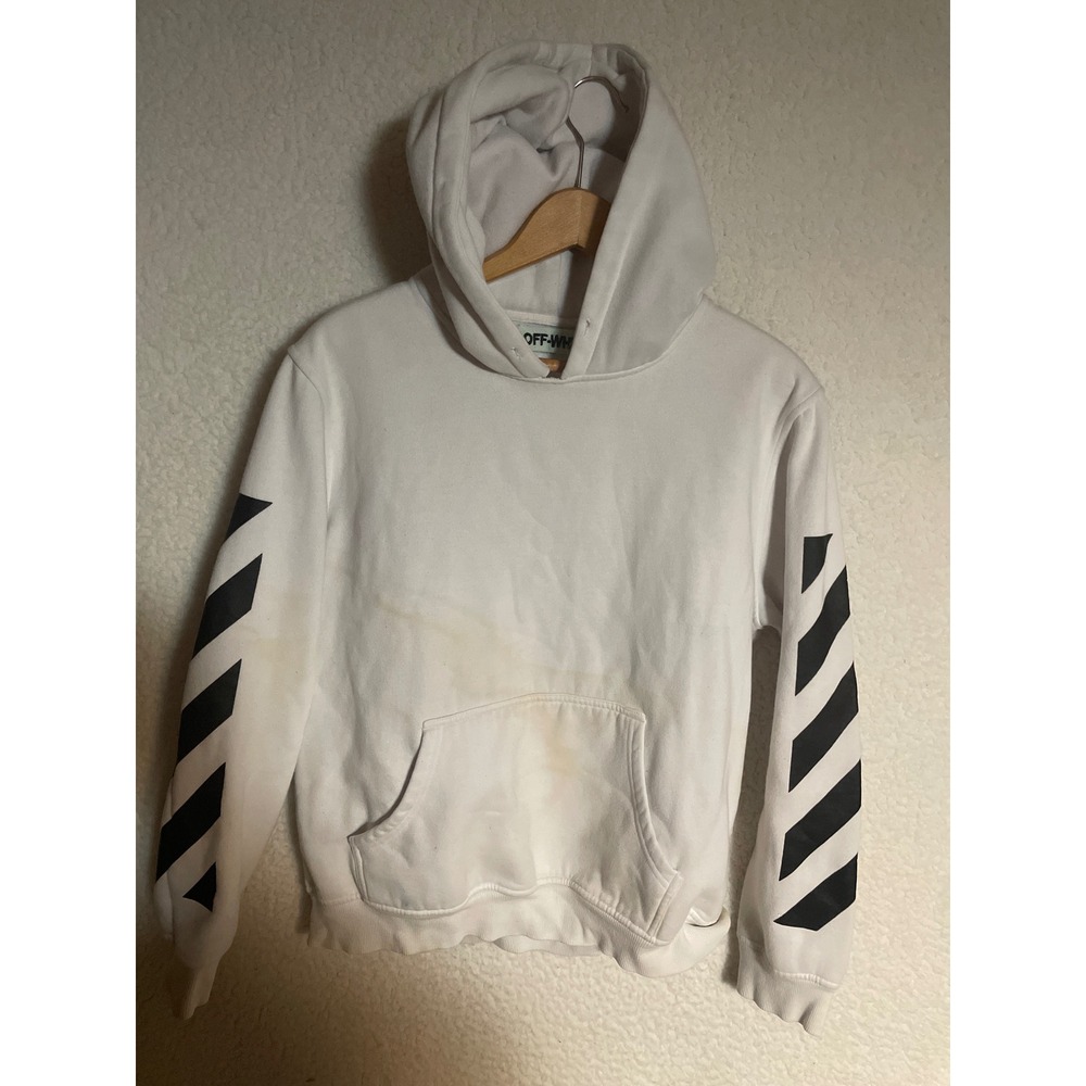 Off-White Virgil Abloh White Diagonal Stripe Hoodie Mens White Black Graphic